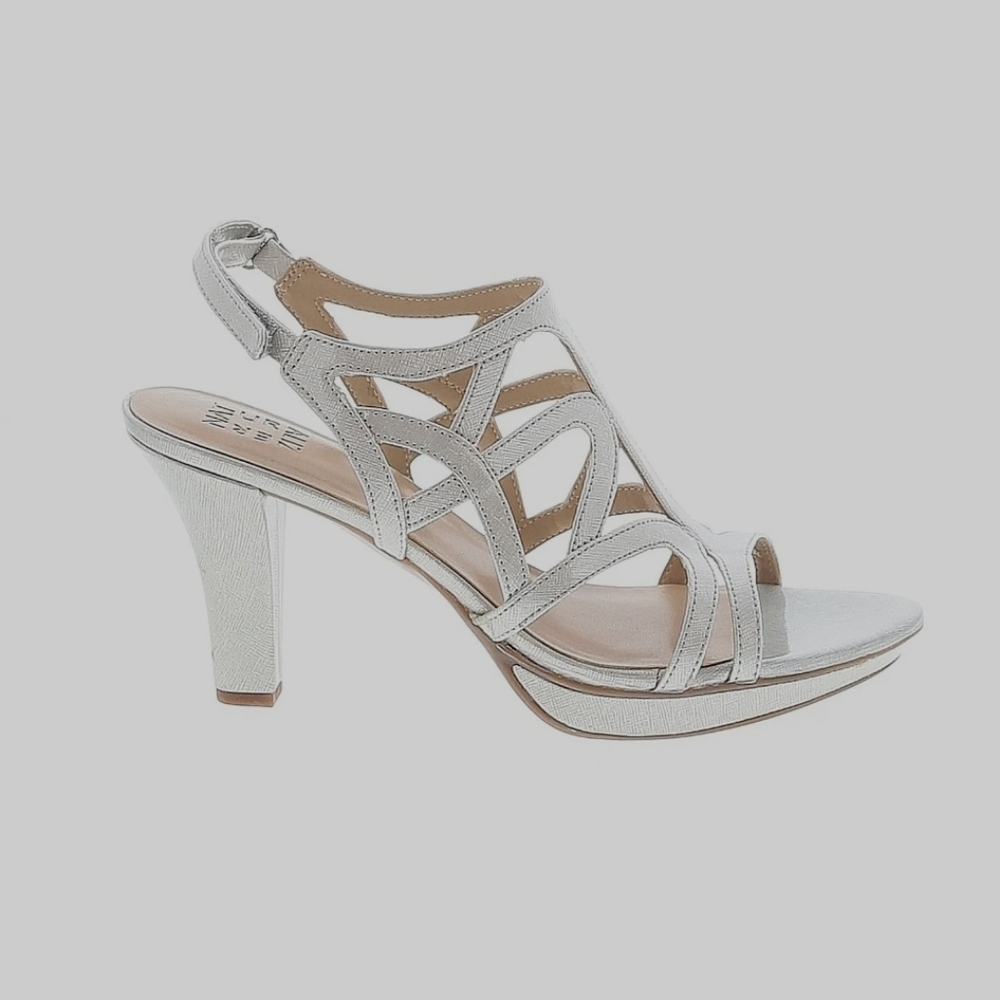 Naturalizer Silver Strappy Heels Danya,silver shiny 10M